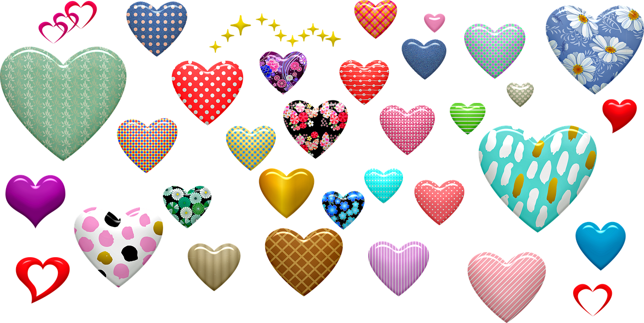 hearts, puffy, shiny